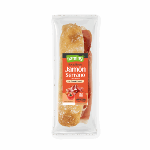 Bocadillo en Pan Cristal de Jamón Serrano y Tomate